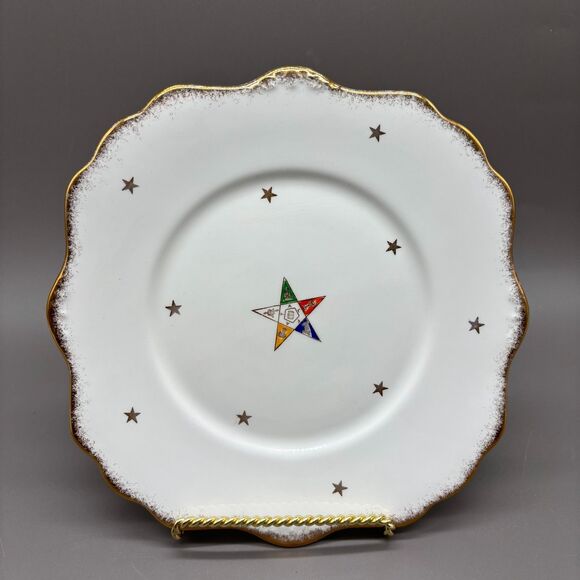 Vintage 1960s Royal Stafford OES Bone China Plate Masonic Eastern Star Gold Trim - Picture 1 of 9